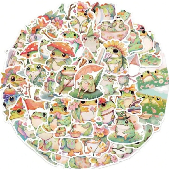 50 multicolor frog mushroom vinyl stickers laptop mug luggage scrapbook decor - Picture 1 of 6
